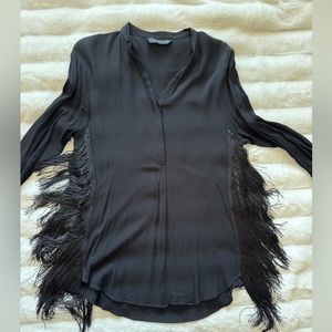 Zara long fringe blouse black